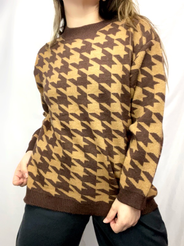 Sweater Unisex Pied De Poule Cafe Camille